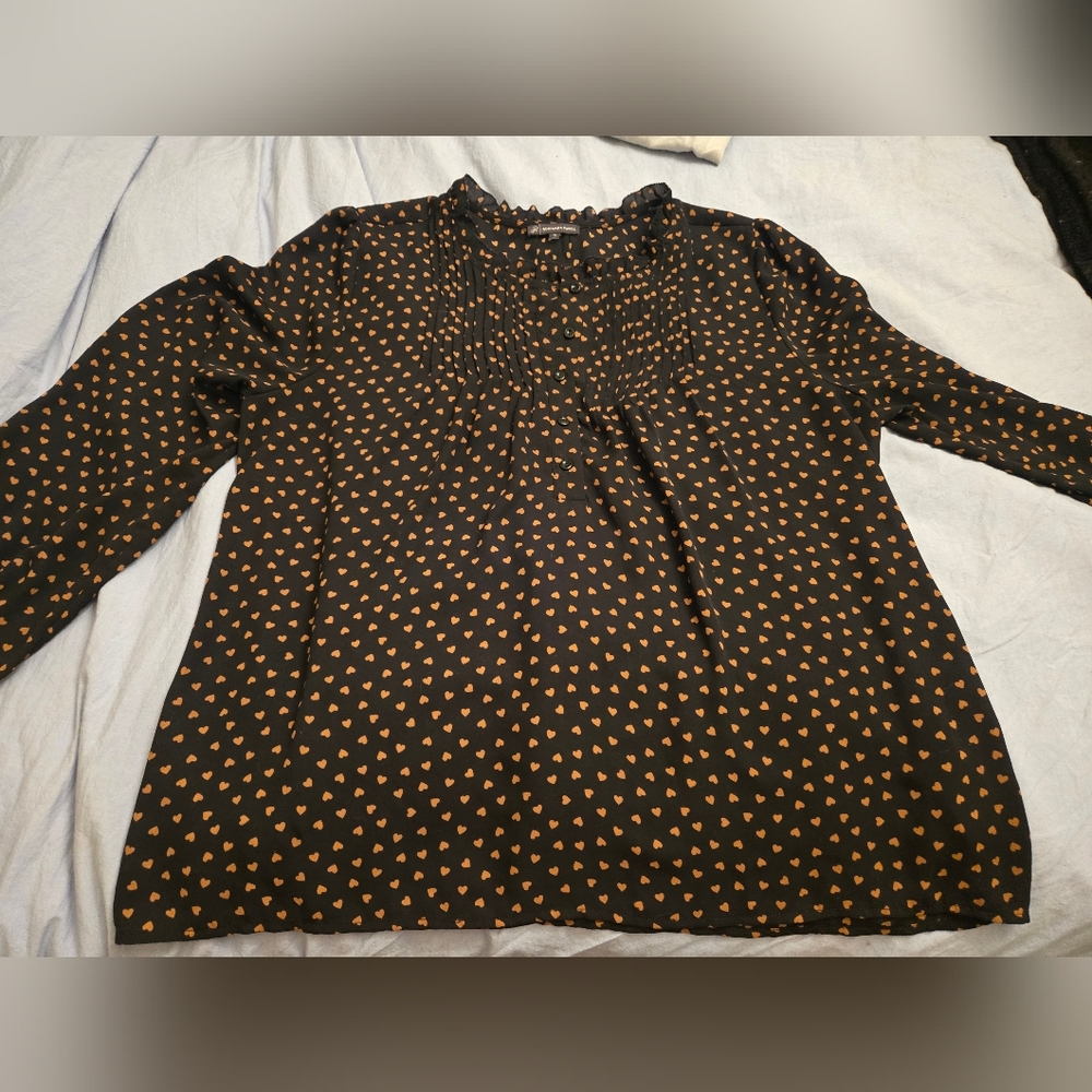 Black with Brown Heart Patterned Women's Top